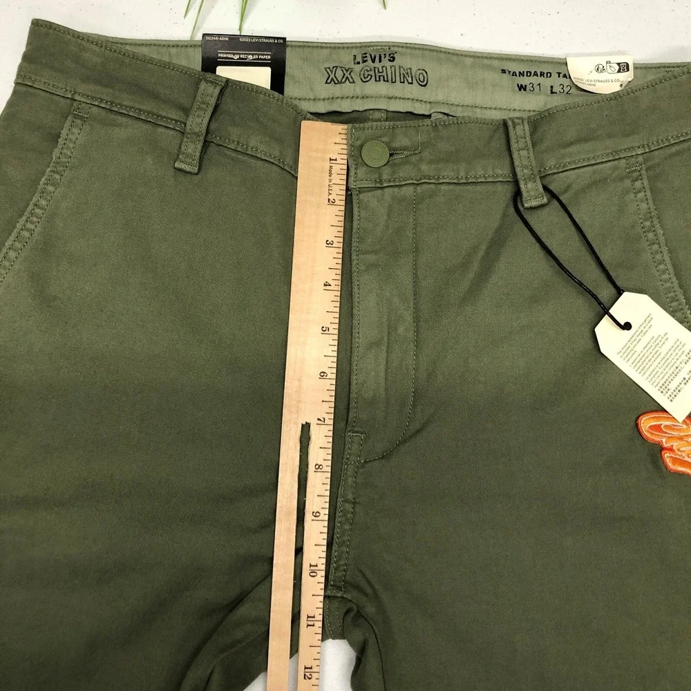 Levis XX Chino Pants Mens 31x32 Green Standard Taper Chicago Patch Stretch New